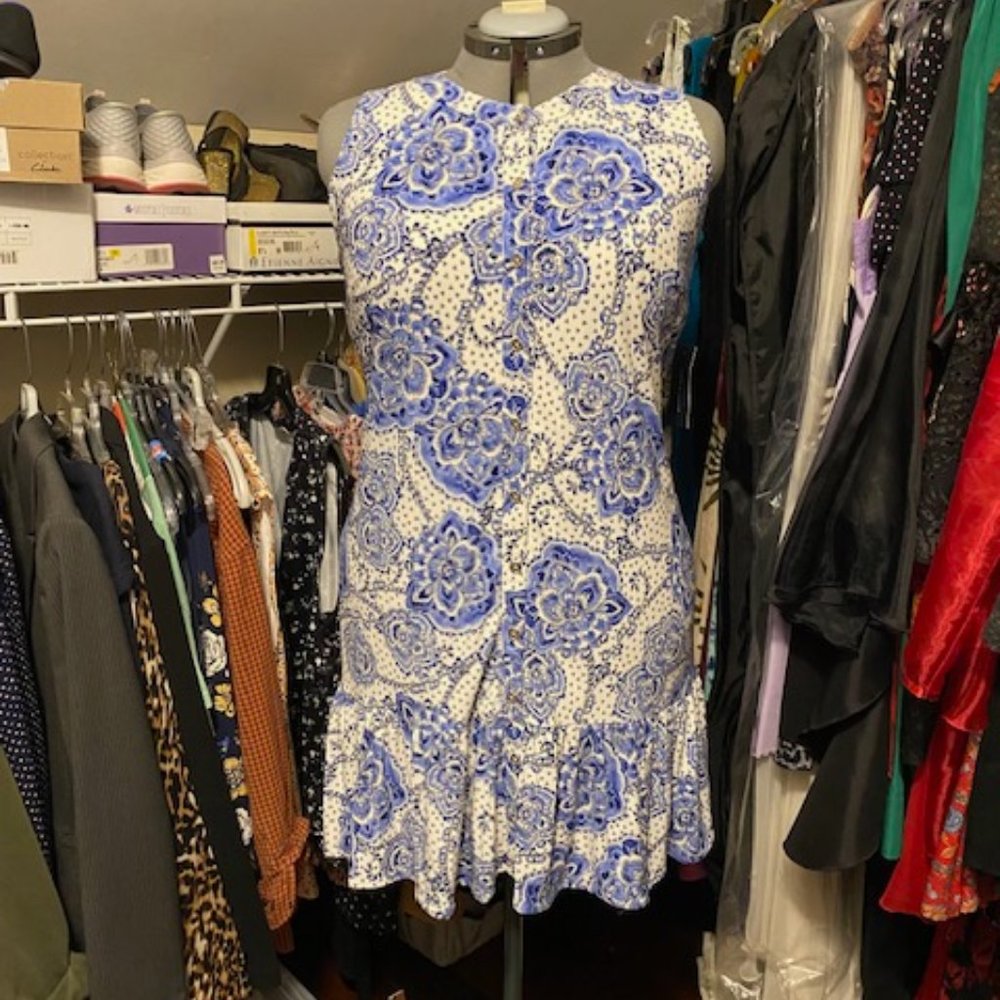 Tommy Hilfiger Blue and White Floral Sleeveless Dress
